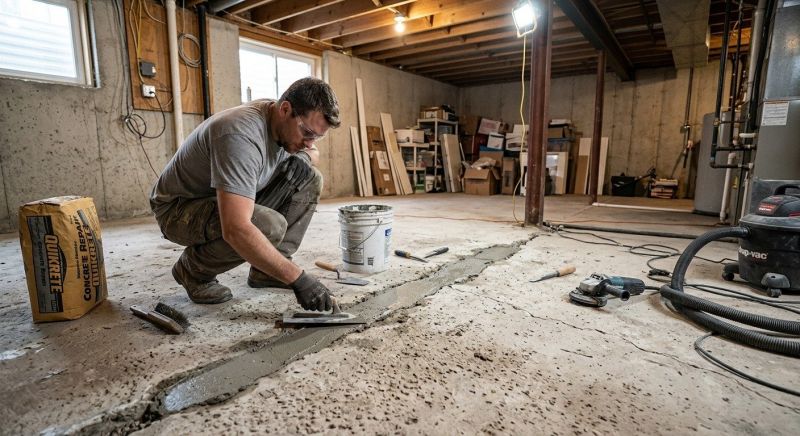 Cracked Basement Floor Repair in Wake County, NC